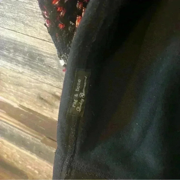 rag & bone Racer X Linton Black Red Plaid Tweed Sleeve Sweatshirt XS - Picture 9 of 11